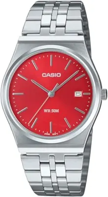 Casio MTP-B145D-4A2V Men's Vintage Stainless Steel Red Dial 3-Hand Analog Watch