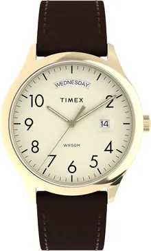 Timex Men's Modern Easy Reader 40mm Watch - Brown Strap Cream Dial Gold-Tone Case