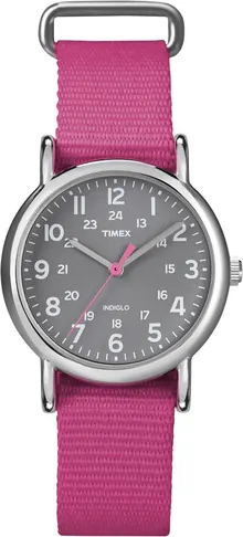 Timex Women's T2N834 Weekender Mid-Size Slip Thru Pink Nylon Strap Watch