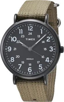 Timex Men's Weekender XL 43mm Watch – Black Case Black Dial with Olive Fabric Strap