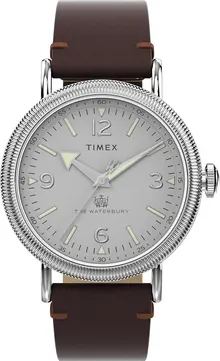 Timex Men's Waterbury Traditional 40mm Watch - Brown Strap Silver-Tone Dial
