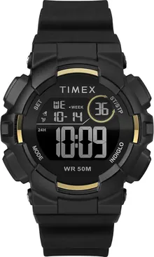 Timex Unisex TW5M23600 DGTL Mako Digital 44mm Black/Gold-Tone Silicone Strap Watch