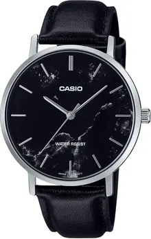 Casio MTP-VT01LM-1A Men's Minimalistic Black Marbled Dial Leather Band Watch