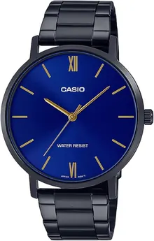 Casio MTP-VT01B-2B Men's Minimalistic Black IP Stainless Steel Blue Dial Watch