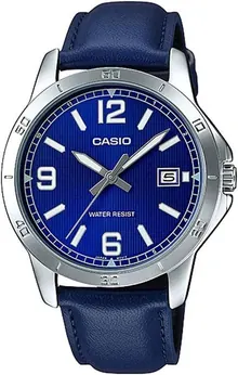 Casio MTP-V004L-2B Men's Standard Blue Leather Band Blue Dial Date Watch