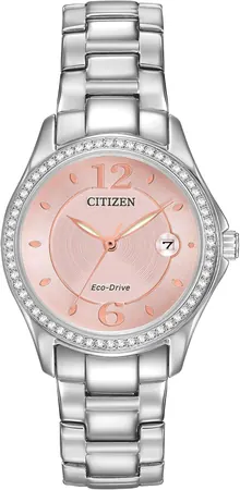 Citizen Women's Eco-Drive Dress Classic Crystal Watch in Stainless Steel, Pink Dial