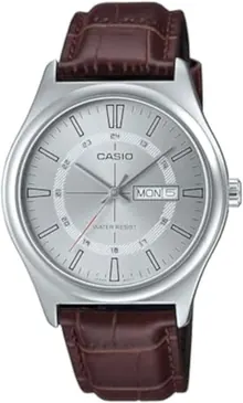 Casio MTP-V006L-7C Men's Leather Band 24 Hour Silver Index Dial Watch
