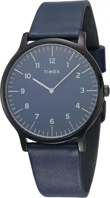 Timex Men's Norway 40mm Watch – Blue Dial & Black Case with Leather Strap