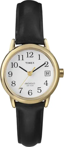Timex Women's Easy Reader 25mm Watch – Gold-Tone Case, White Dial, Black Leather Strap
