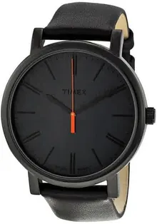 Timex Men's Originals 42mm Watch – Black Case & Dial with Black Genuine Leather Strap