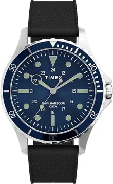 Timex Men's Navi XL 41mm Watch – Stainless Steel Case Blue Dial with Black Silicone Strap