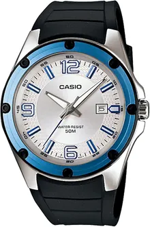 Casio Men's Core MTP1346-7AV Black Resin Quartz Watch with Silver Dial