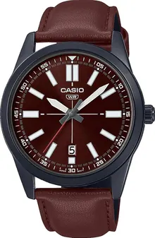 Casio MTP-VD02BL-5E Men's Black IP Brown Dial Leather Band 3-Hand Analog Watch