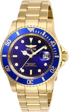 Invicta Men's Pro Diver Quartz Watch with Stainless Steel Strap, Gold/Blue