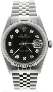 Rolex Men's Datejust 16014 Jubilee Band Custom Added Black Diamond Dial