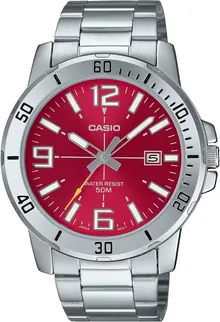 Casio MTP-VD01D-4BV Men's Enticer Stainless Steel Red Dial Casual Analog Sporty Watch