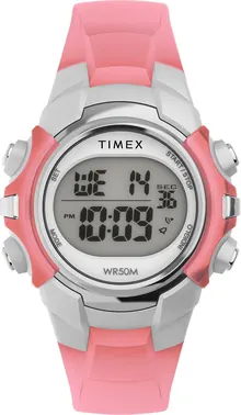 Timex Men's Digital 33mm Watch - Pink Strap Digital Dial Silver-Tone Case