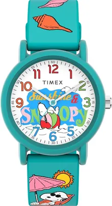 Timex Unisex Peanuts Just Beachy 36mm Watch - Green Strap White Dial