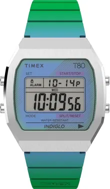Timex Unisex T80 Steel 36mm Watch - Blue Strap Digital Dial