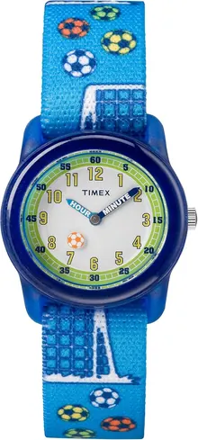 Timex Boys TW7C16500 Time Machines Blue Soccer Elastic Fabric Strap Watch