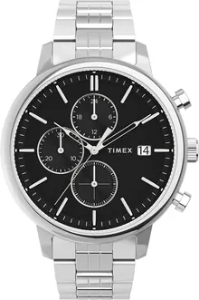 Timex Men's Chicago Chronograph 45mm Watch – Silver-Tone Case Black Dial