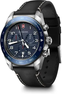 Victorinox Swiss Army Chronograph Blue Dial Brown Leather Strap Watch 42mm