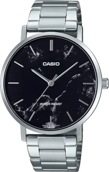 Casio MTP-VT01DM-1A Men's Stainless Steel Minimalistic Black Marbled Dial Watch