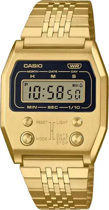 Casio A1100G-5VT Men's Gold Tone Vintage Stainless Steel Alarm Chronograph Digital Watch