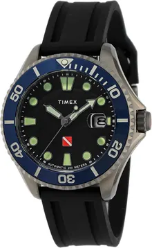 Timex Men's Black Dial Stainless Steel Mineral Glass Automatic Watch - Tiburón