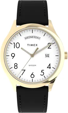 Timex Men's Modern Easy Reader 40mm Watch - Black Strap White Dial Gold-Tone Case