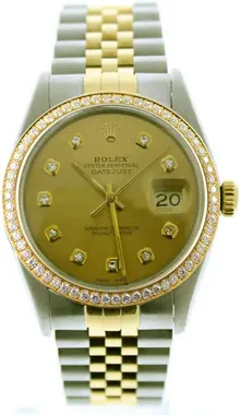 Rolex Mens Datejust 16013 36mm Steel & Gold with Diamond Dial & Bezel