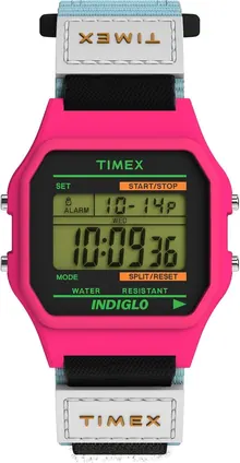 Timex Men's Classical Digital 36mm Watch - Blue Strap Digital Dial Pink Case
