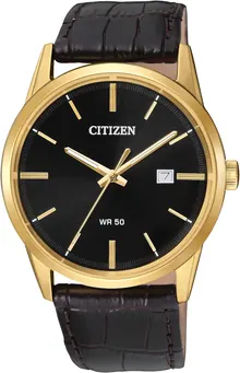 Citizen Quartz Men's Watch, Stainless Steel with Leather Strap, Casual, Brown
