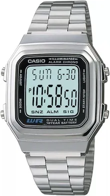 Casio A178W-1A Men's Vintage Silver Tone Band Alarm Chronograph Digital Watch