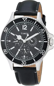 Timex Men's Harborside Multifunction 43mm Watch – Black Dial & Silver-Tone Case