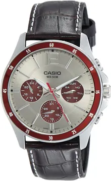 Casio #MTP1374L-7A1V Men's Standard Leather Band Multifunction Grey Dial Watch
