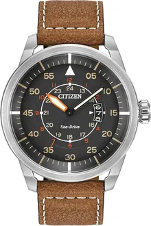 Citizen Men’s Eco-Drive 3-Hand Date Avion Watch with Leather Strap