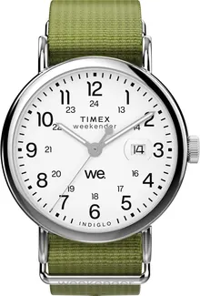 Timex Men's Weekender 40mm Watch - Green Strap White Dial Silver-Tone Case