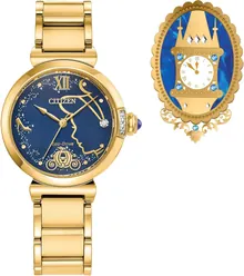 Citizen Women's Eco-Drive Cinderella 75th Anniversary Boxed Set, Blue Sunray Dial, Gold-Tone Stainless Steel Bracelet Watch