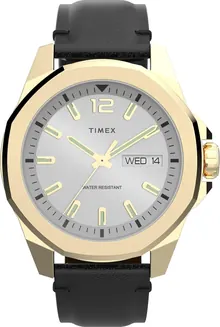 Timex Men's Essex 46mm Watch - Black Strap White Dial Gold-Tone Case