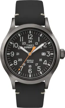 Timex Men's Quartz Watch with Black Dial Analogue Display and Black Leather Strap TW4B01900