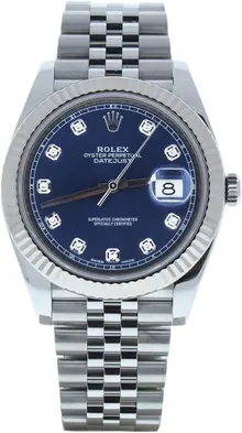 Rolex Datejust 41 Watch Jubilee Bracelet Blue Diamond Dial 18k White Gold Bezel