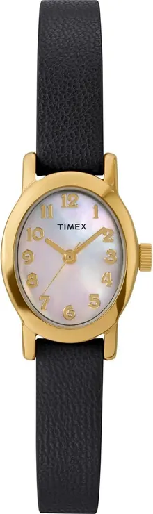 Timex Women's Cavatina 18mm Watch - Black Strap Mother of Pearl Dial Gold-Tone Case