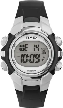 Timex Men's Digital 33mm Watch - Black Strap Digital Dial Silver-Tone Case