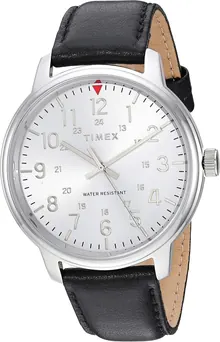 Timex Men's TW2R85300 Classic 43mm Black/Silver-Tone Leather Strap Watch