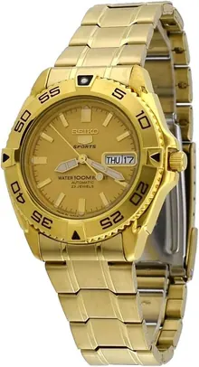 Seiko 5 Sports #SNZB26J1 Men's Japan Gold Tone Stainless Steel 100M Automatic Dive Watch