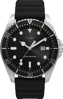 Timex Men's Dress 42mm Watch - Black Strap Black Dial Silver-Tone Case