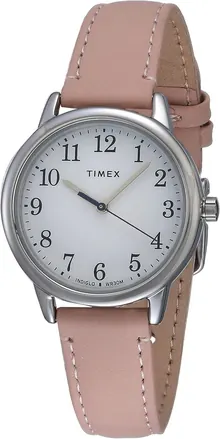 Timex Women's Easy Reader 30mm Watch – Silver-Tone Case White Dial with Blush Leather Strap