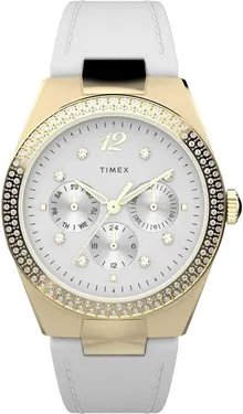 Timex Women's Simone Multifunction 38mm Watch - White Strap, White Dial, Gold-Tone Case