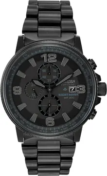 Citizen Men's Eco-Drive Weekender Nighthawk Chronograph Watch in Black IP Stainless Steel